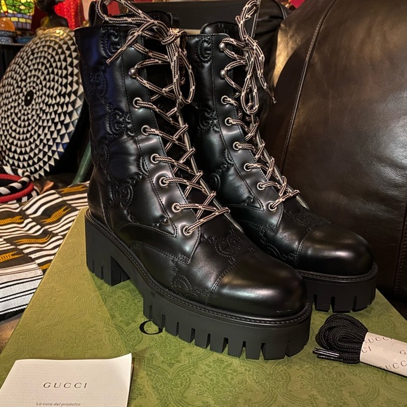 GUCCI ’GG’ Leather Combat Boots, EU 40 - Picture 2 of 10